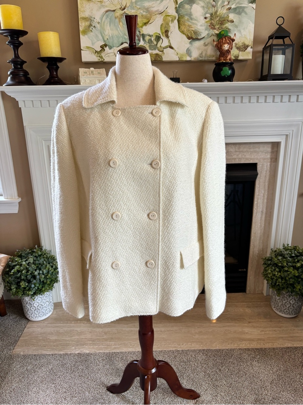 * NEW* Linda Allard Ellen Tracy Ivory Wool Blend Button Jacket/Coat - Size 24